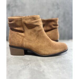 Vionic kanela weather resistant suede block heel ankle boots toffee western Sz 7